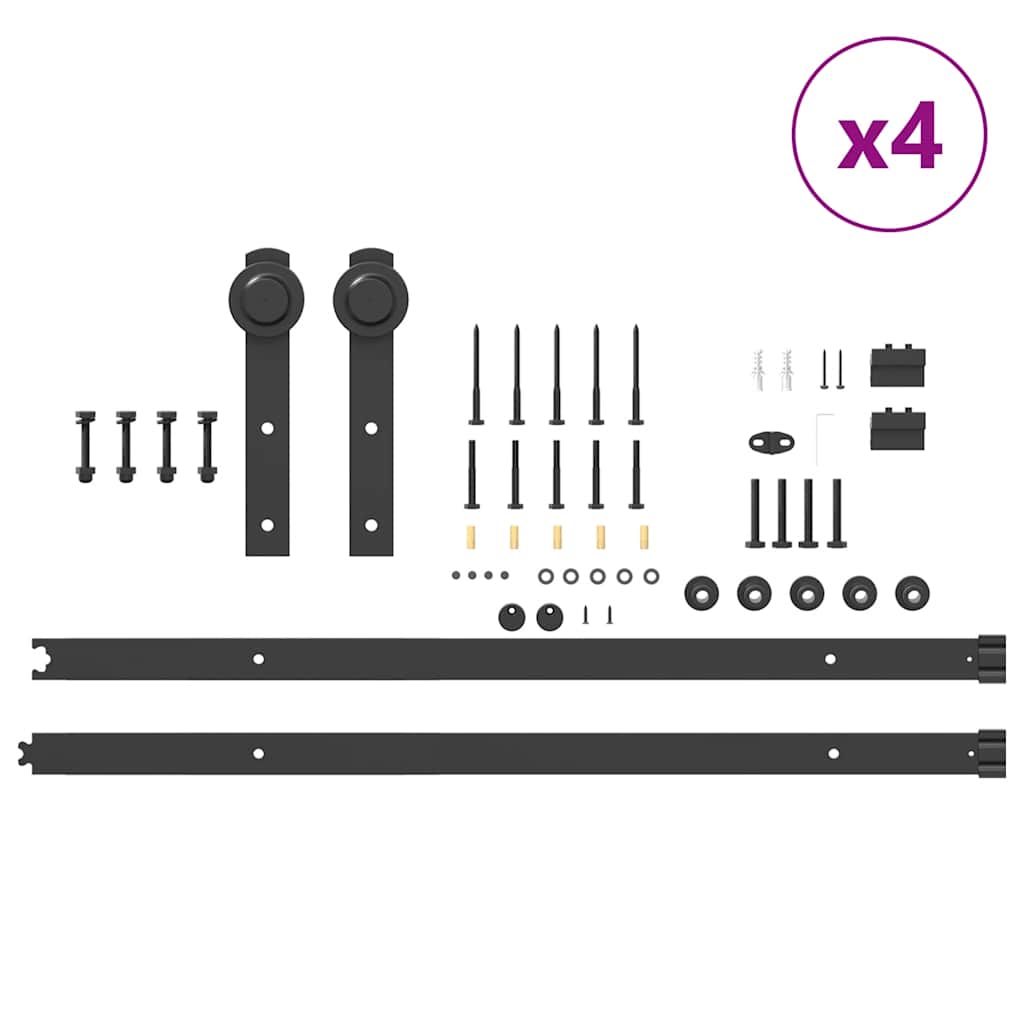 Kit di Binari per Porte Scorrevoli 400 cm Acciaio Nero