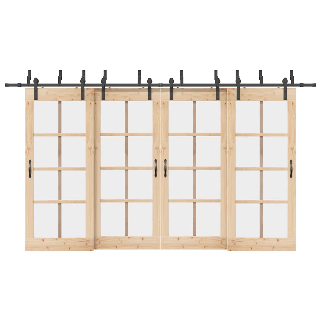 Kit di Binari per Porte Scorrevoli 400 cm Acciaio Nero