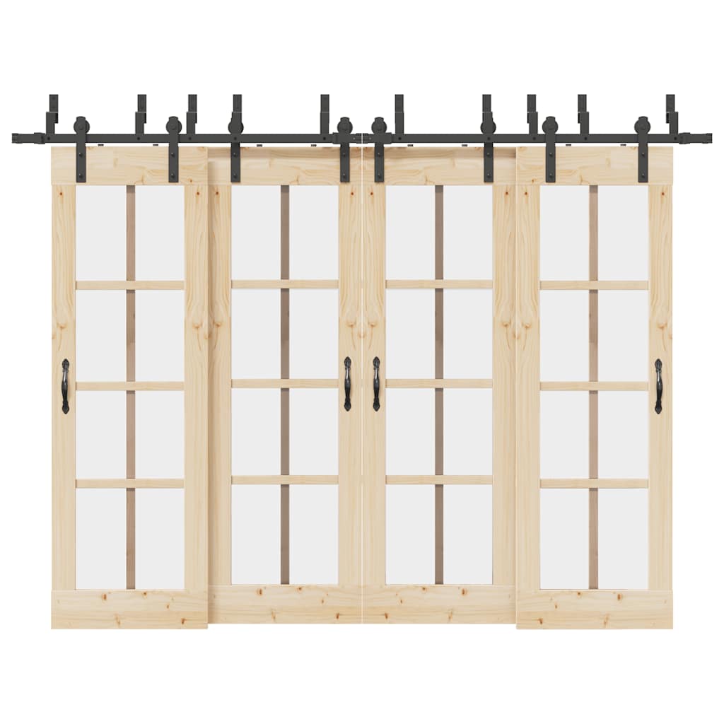Kit di Binari per Porte Scorrevoli 305 cm Acciaio Nero