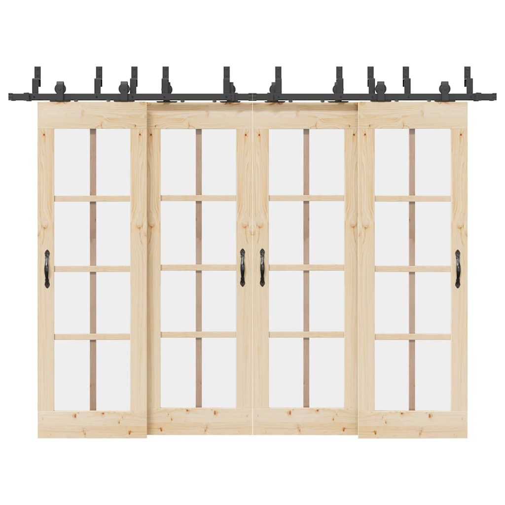 Kit di Binari per Porte Scorrevoli 305 cm Acciaio Nero