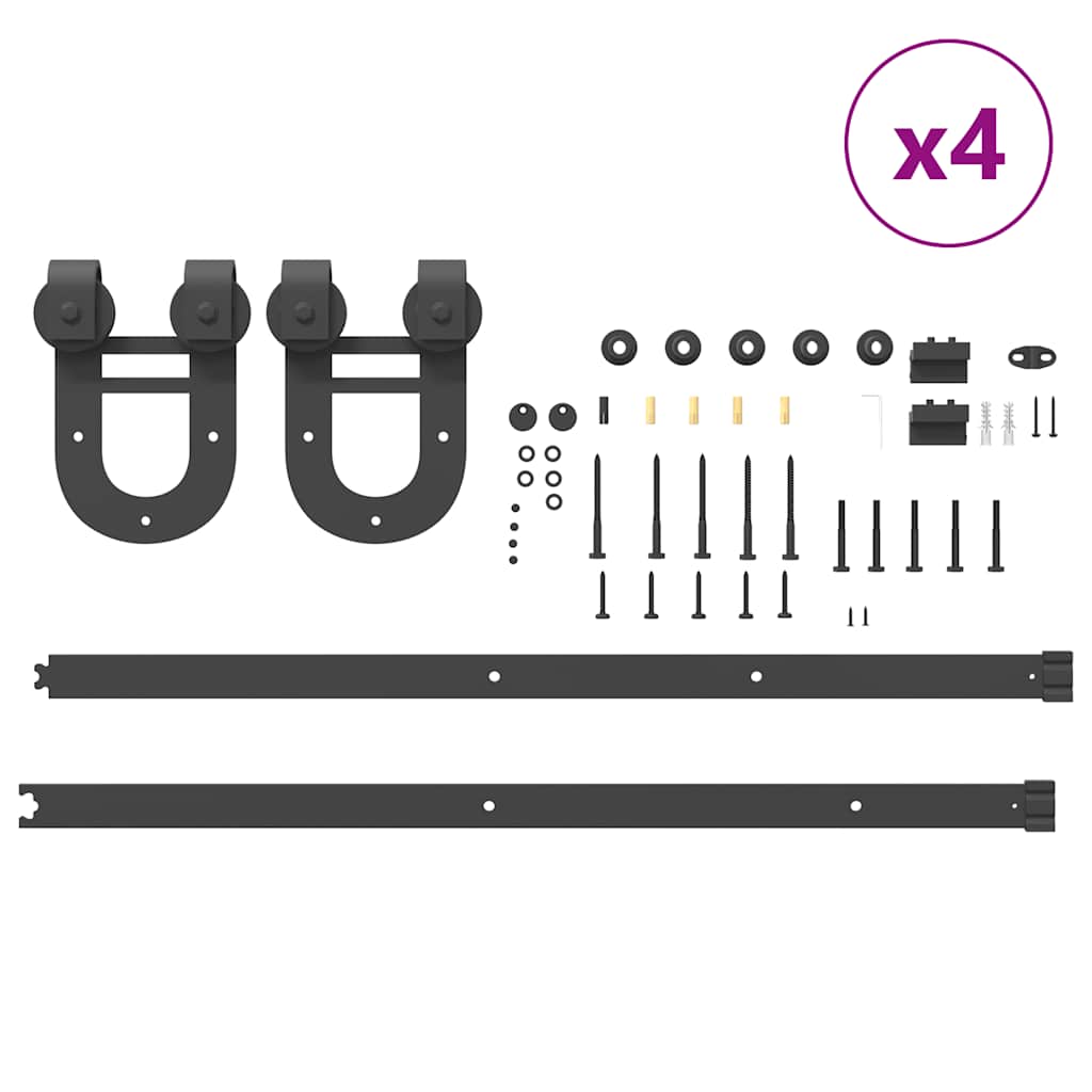 Kit di Binari per Porte Scorrevoli 366 cm Acciaio Nero