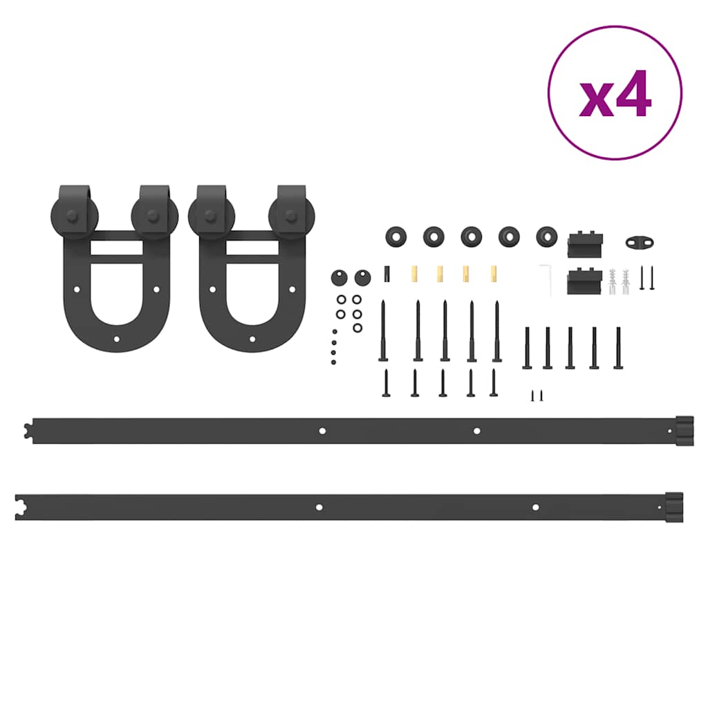 Kit di Binari per Porte Scorrevoli 400 cm Acciaio Nero