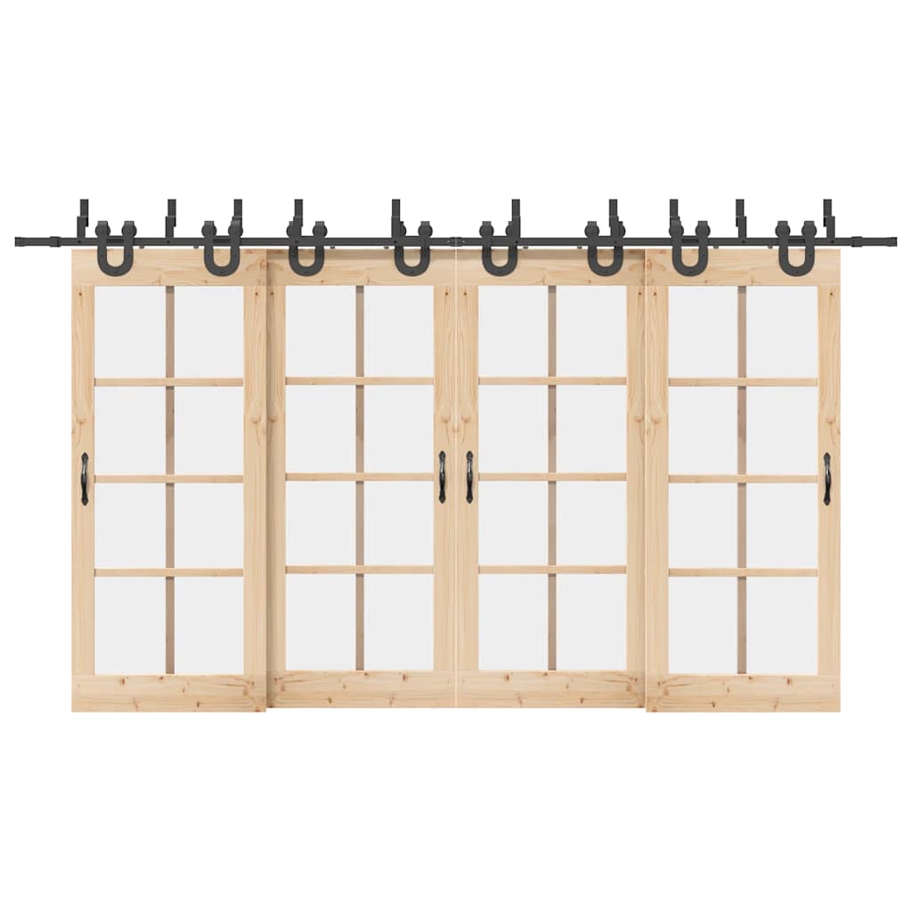 Kit di Binari per Porte Scorrevoli 400 cm Acciaio Nero
