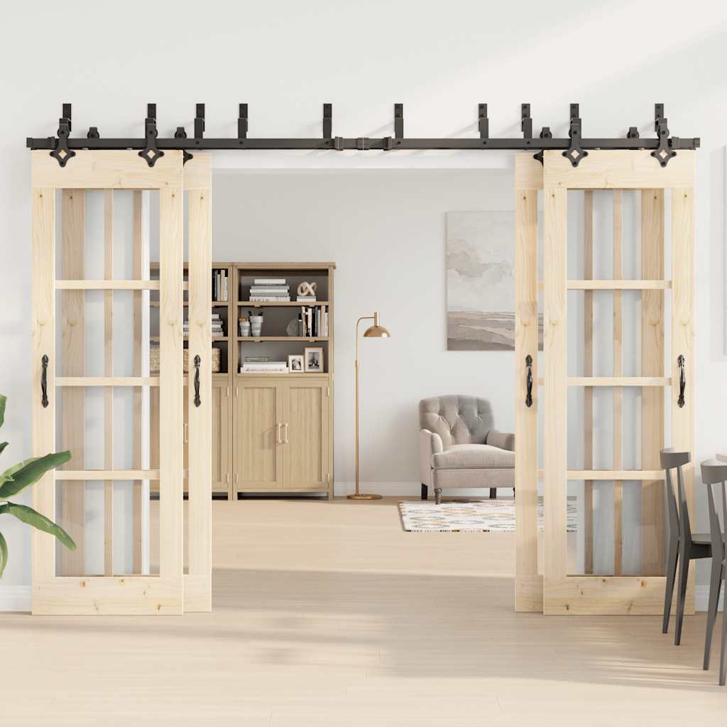 Kit di Binari per Porte Scorrevoli 305 cm Acciaio Nero