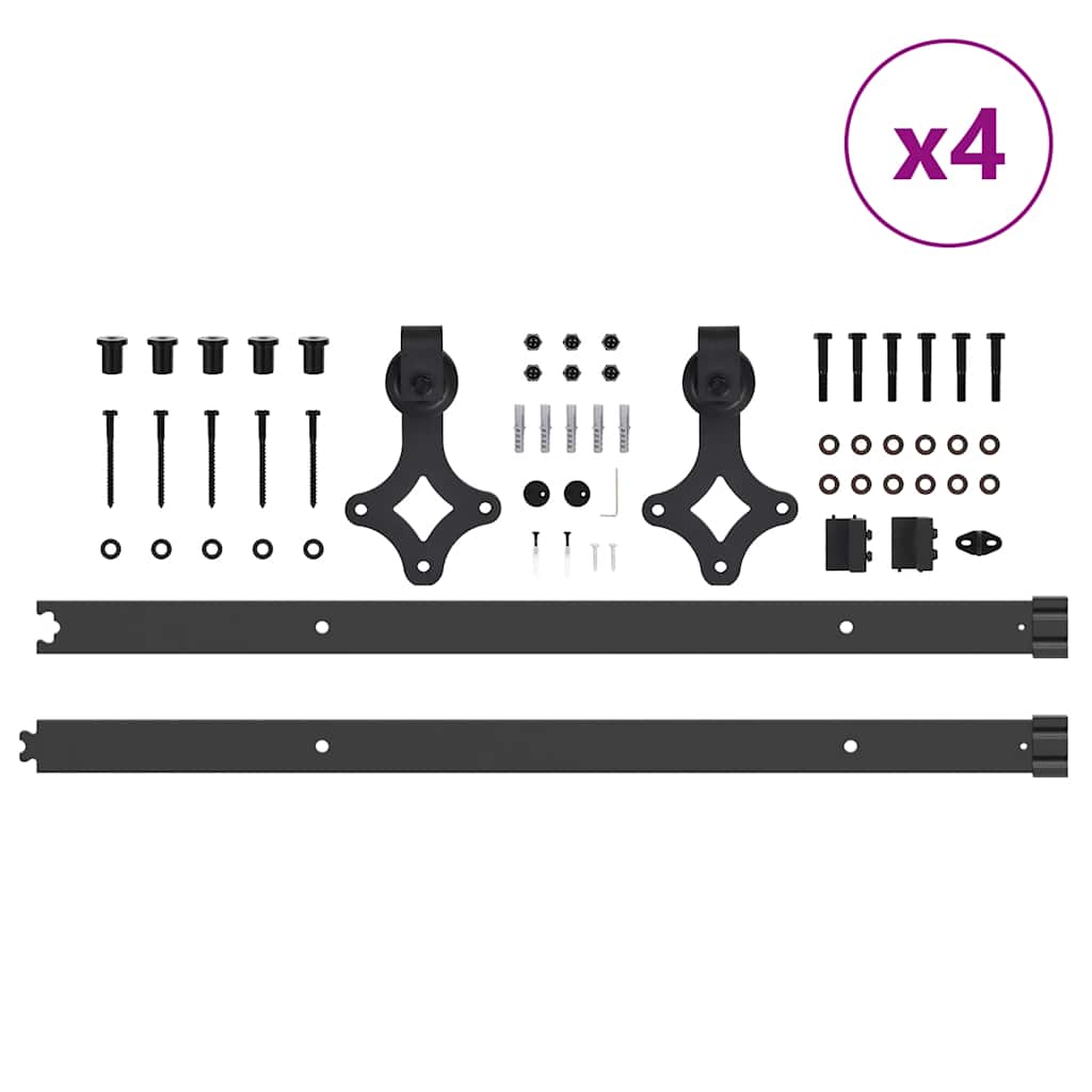 Kit di Binari per Porte Scorrevoli 305 cm Acciaio Nero