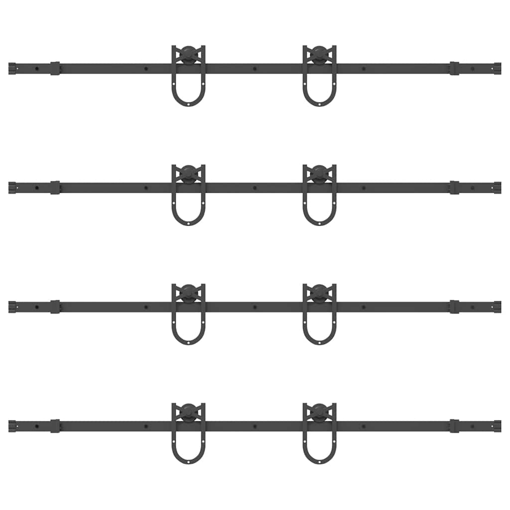 Kit di Binari per Porte Scorrevoli 366 cm Acciaio Nero