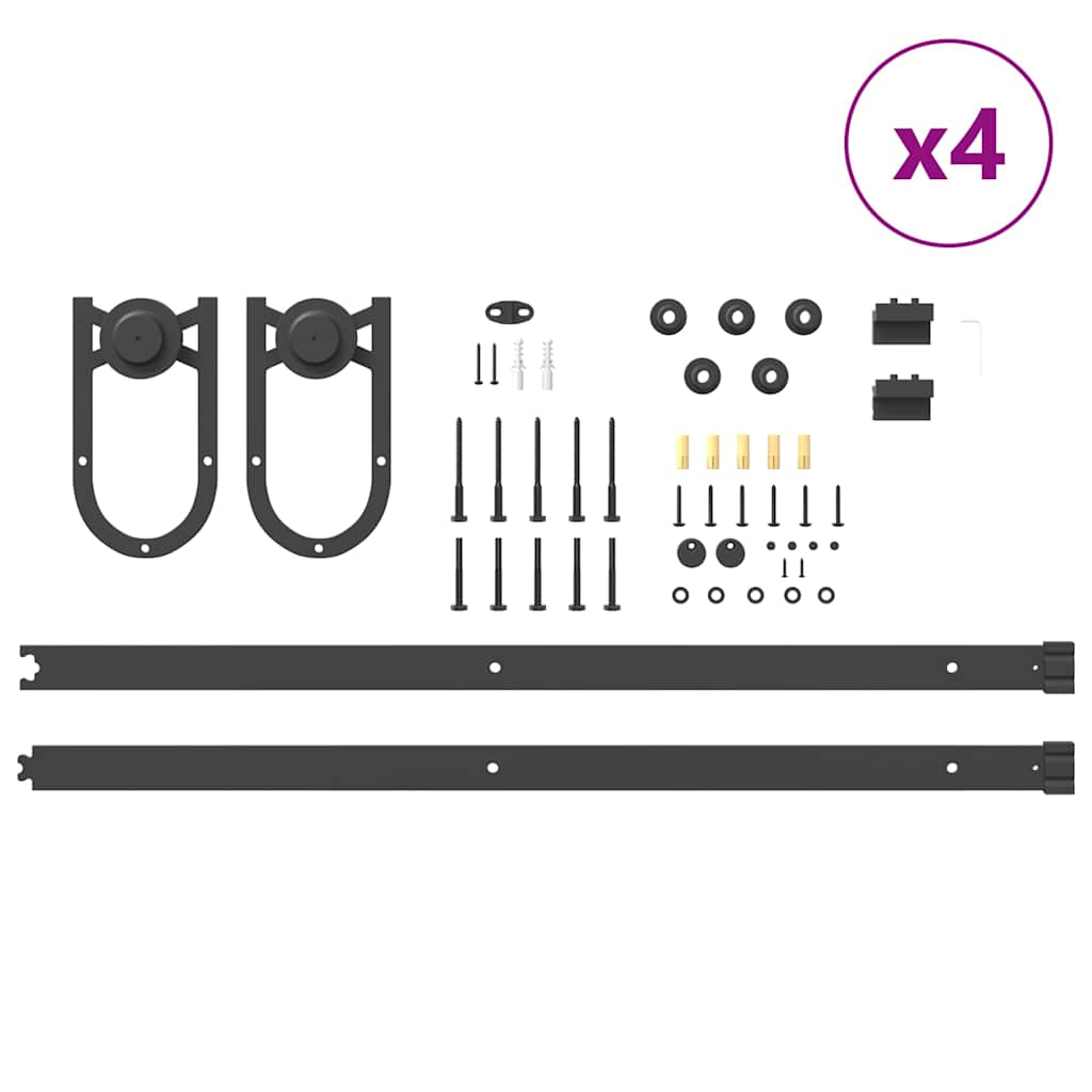 Kit di Binari per Porte Scorrevoli 366 cm Acciaio Nero