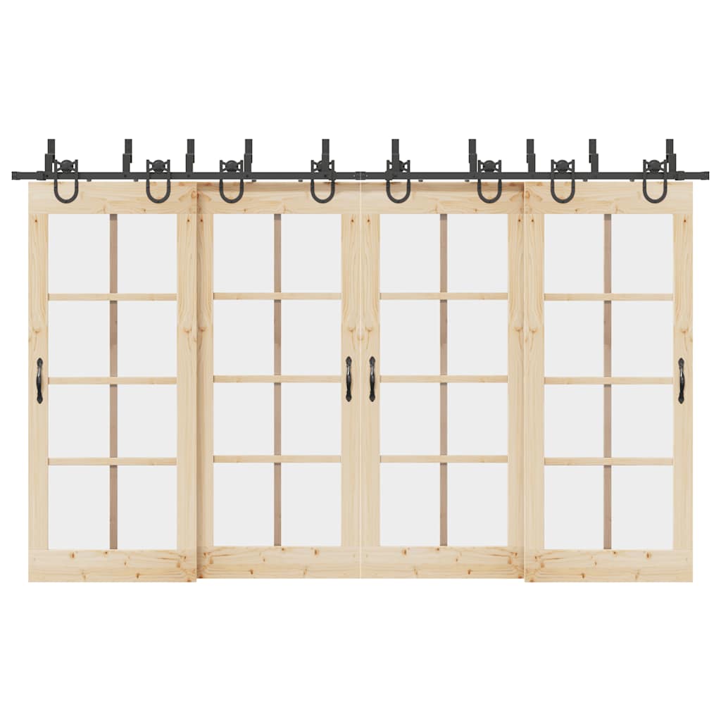 Kit di Binari per Porte Scorrevoli 366 cm Acciaio Nero