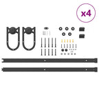 Kit di Binari per Porte Scorrevoli 400 cm Acciaio Nero