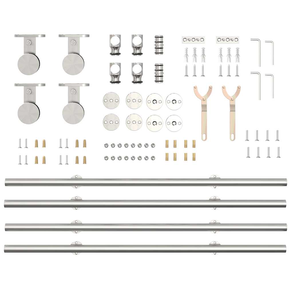 Kit Binari Porta Scorrevole 200 cm Acciaio Inossidabile Argento