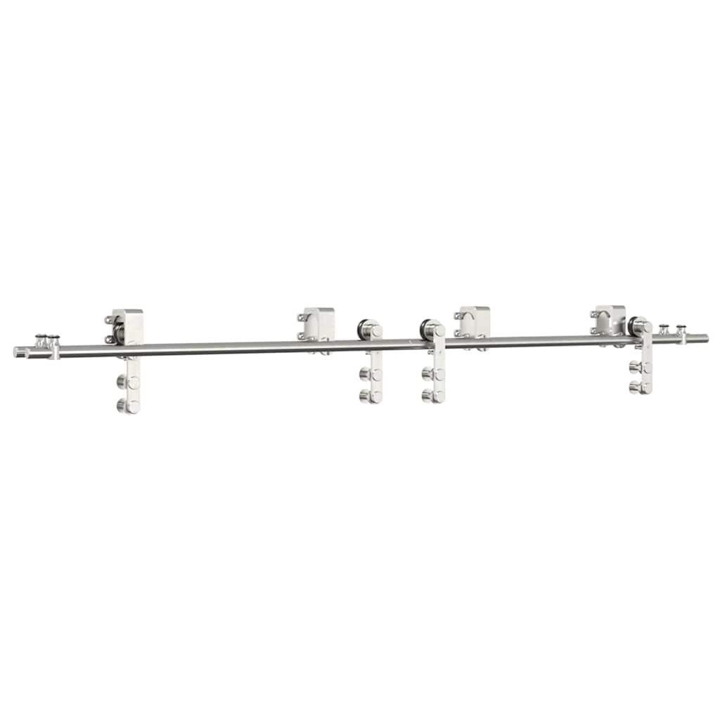 Kit Binari Porta Scorrevole 200 cm Acciaio Inossidabile Argento