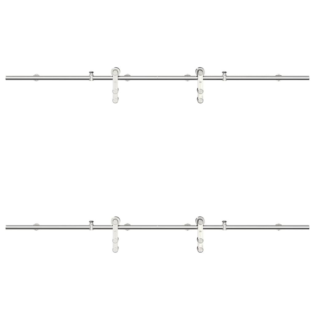 Kit Binari Porta Scorrevole 200 cm Acciaio Inossidabile Argento