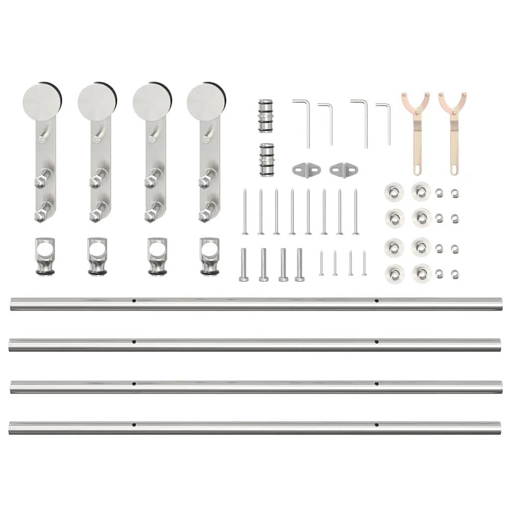 Kit Binari Porta Scorrevole 200 cm Acciaio Inossidabile Argento