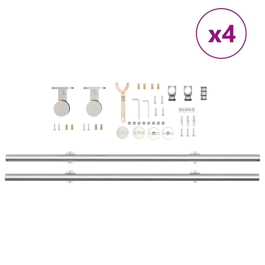 Kit Binari Porta Scorrevole 400 cm Acciaio Inossidabile Argento