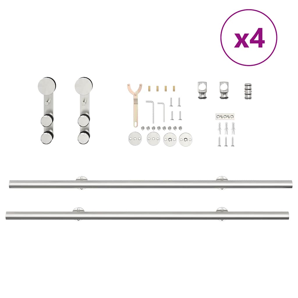 Kit Binari Porta Scorrevole 366 cm Acciaio Inossidabile Argento