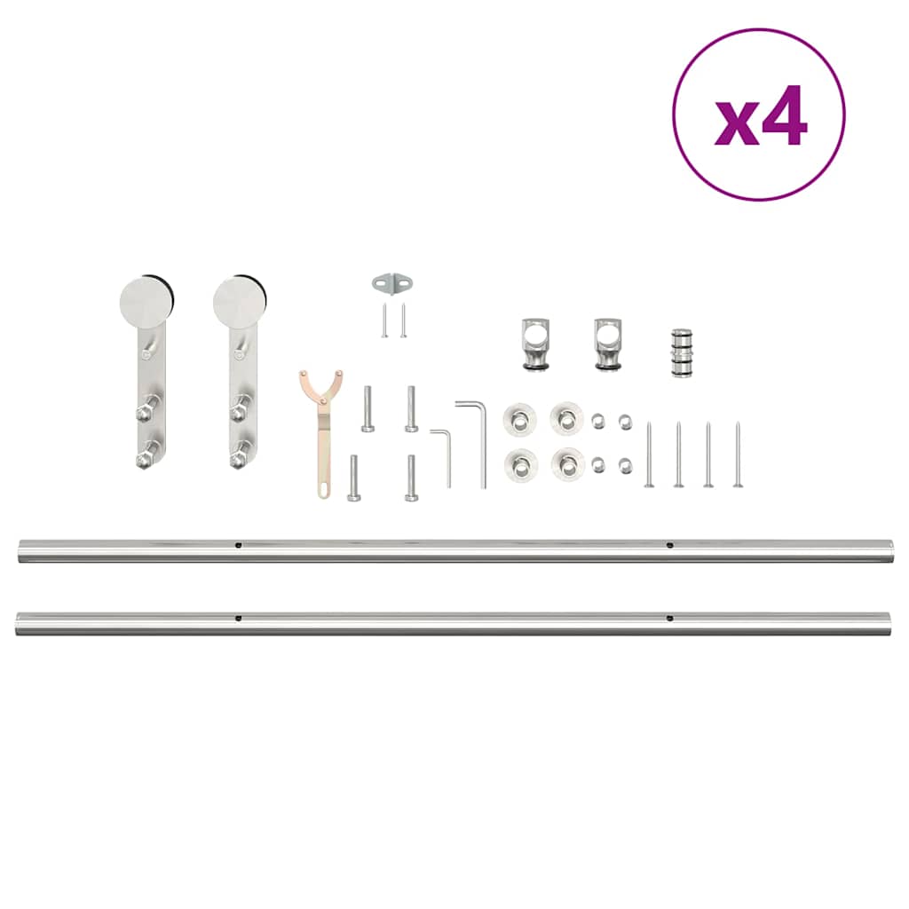 Kit Binari Porta Scorrevole 400 cm Acciaio Inossidabile Argento