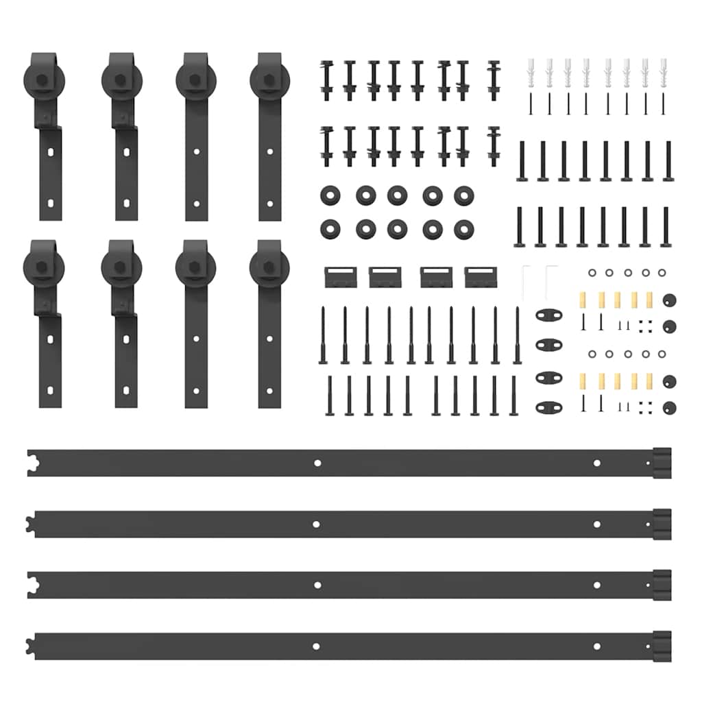 Kit di Binari per Porte Scorrevoli 366 cm Acciaio Nero