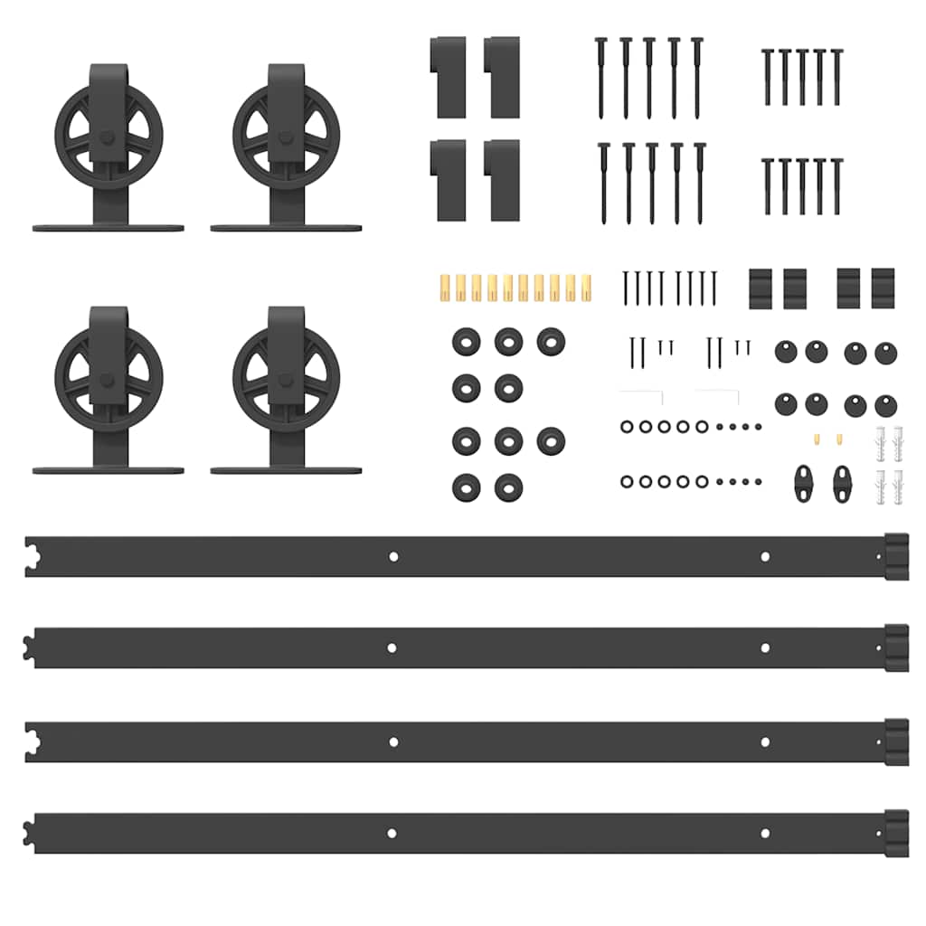 Kit di Binari per Porte Scorrevoli 366 cm Acciaio Nero