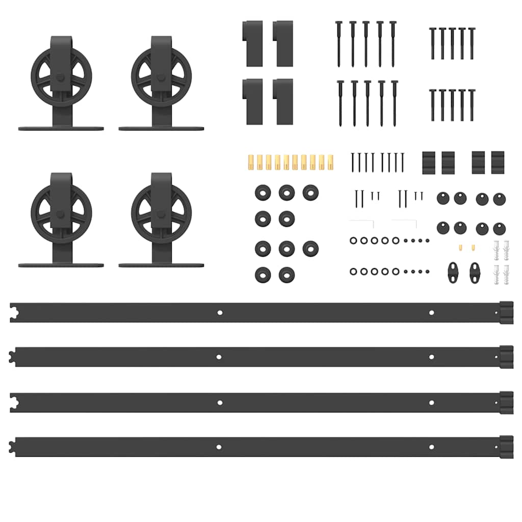 Kit di Binari per Porte Scorrevoli 400 cm Acciaio Nero