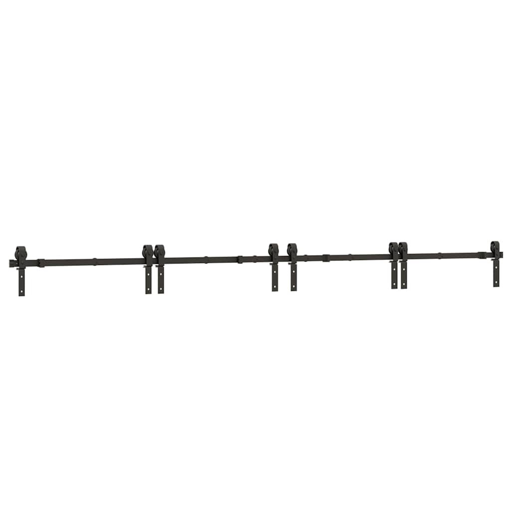 Kit di Binari per Porte Scorrevoli 366 cm Acciaio Nero