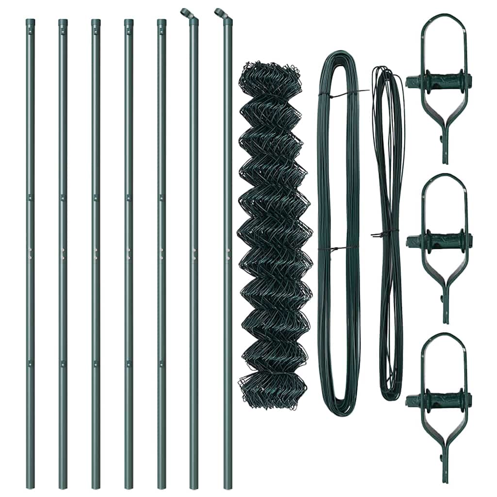 Recinzione metallica saldata 10x1 m con pali in acciaio rivestito PVC - Verde