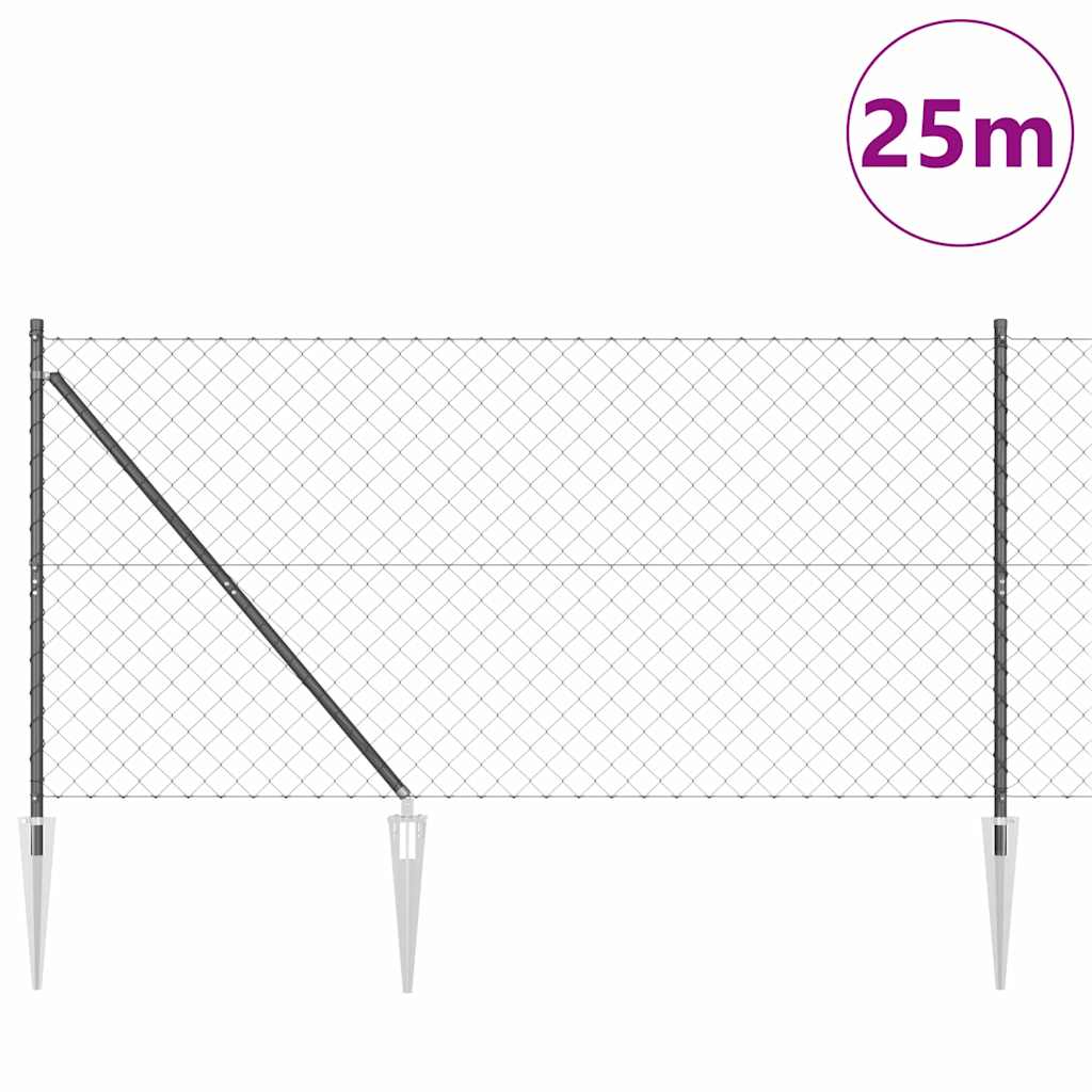 Recinzione in rete saldata con punte 25 x 1,4 m - Acciaio rivestito PVC grigio