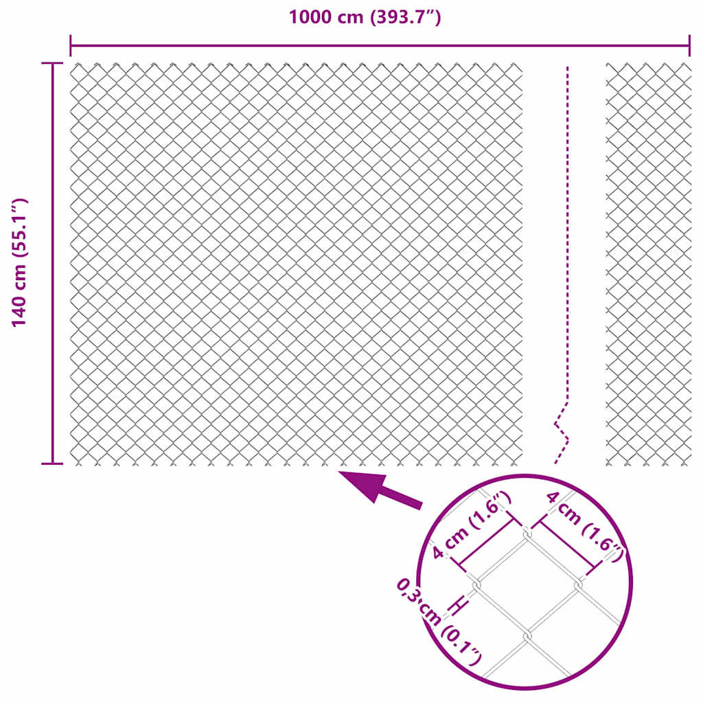 Recinzione in rete saldata con punte 10 x 1,4 m (L x H) - Acciaio zincato
