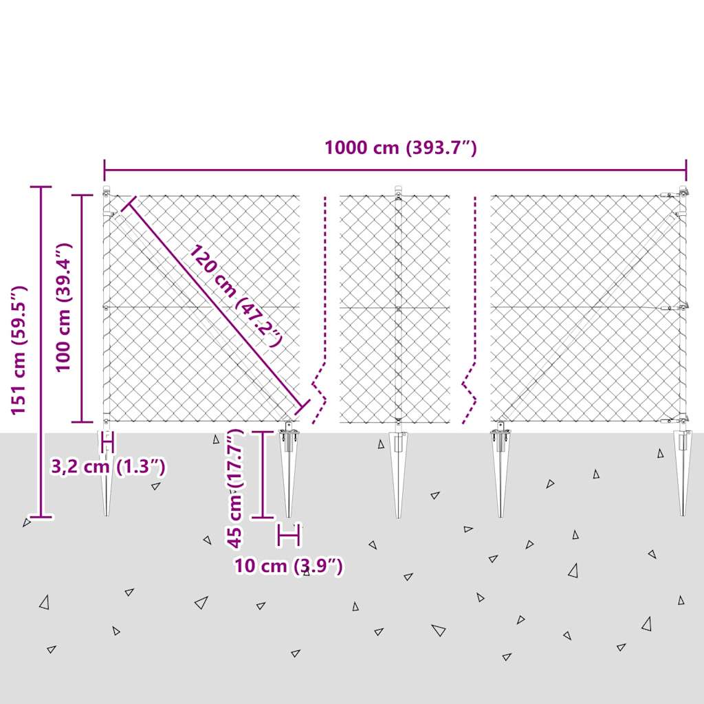 Recinzione in rete saldata con punte 10 x 1 m (L x H)