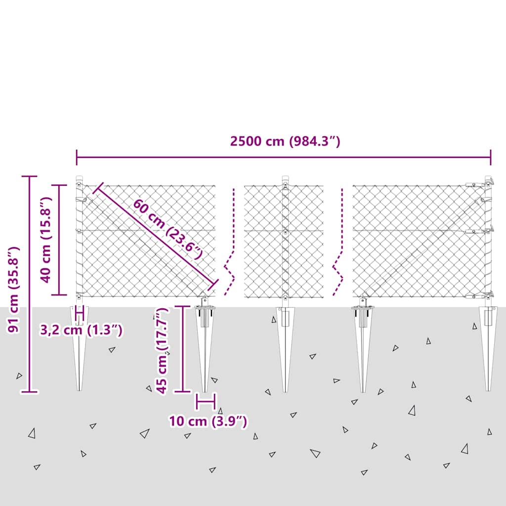 Recinzione in rete saldata con punte 25 x 0,4 m (L x H)