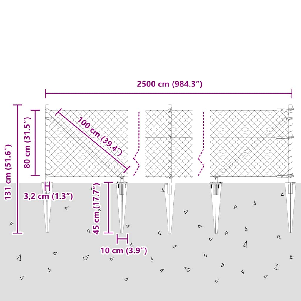 Recinzione in rete saldata con punte 25 x 0,8 m - Acciaio zincato