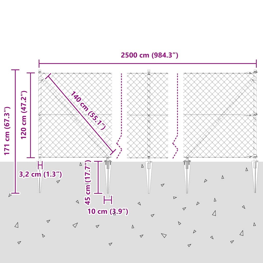 Recinzione in rete saldata con punte 25 x 1,2 m