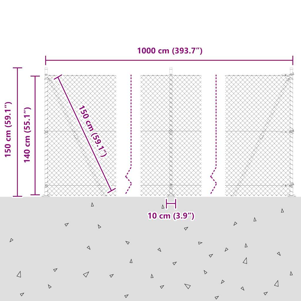 Recinzione Metallica Elettrosaldata 10x1,4m con Pali e Base in Cemento