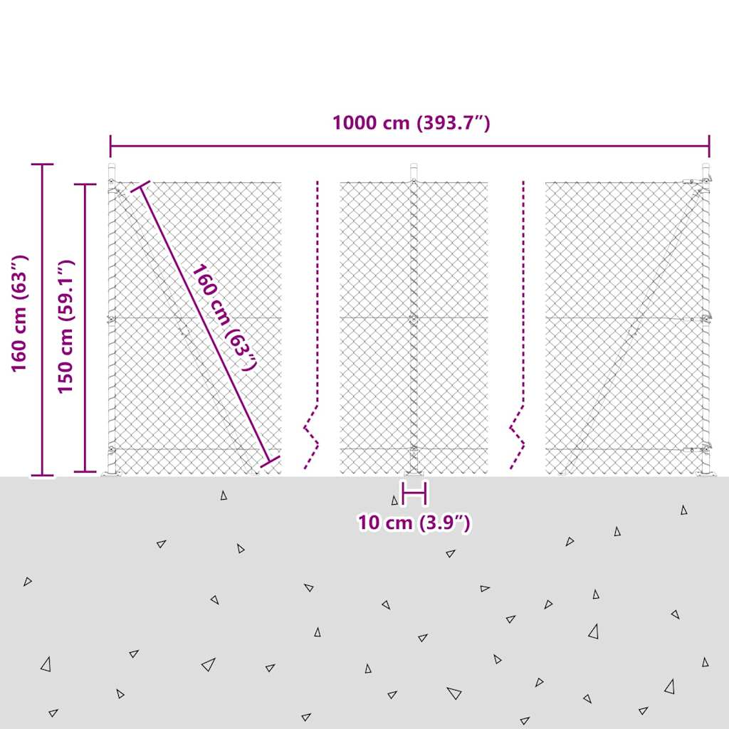 Recinzione Metallica Saldato con Base in Cemento 10 x 1,5 m