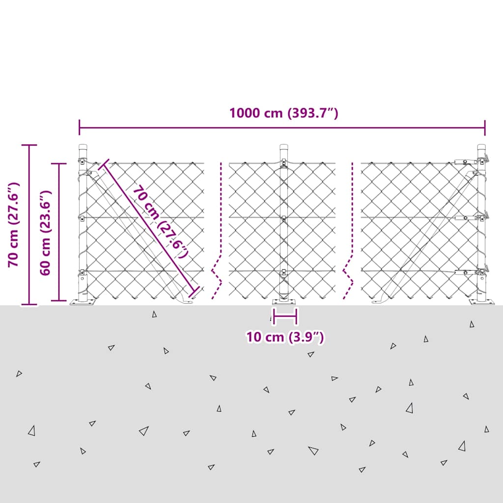 Recinzione Metallica Saldato con Base in Cemento 10 x 0,6 m