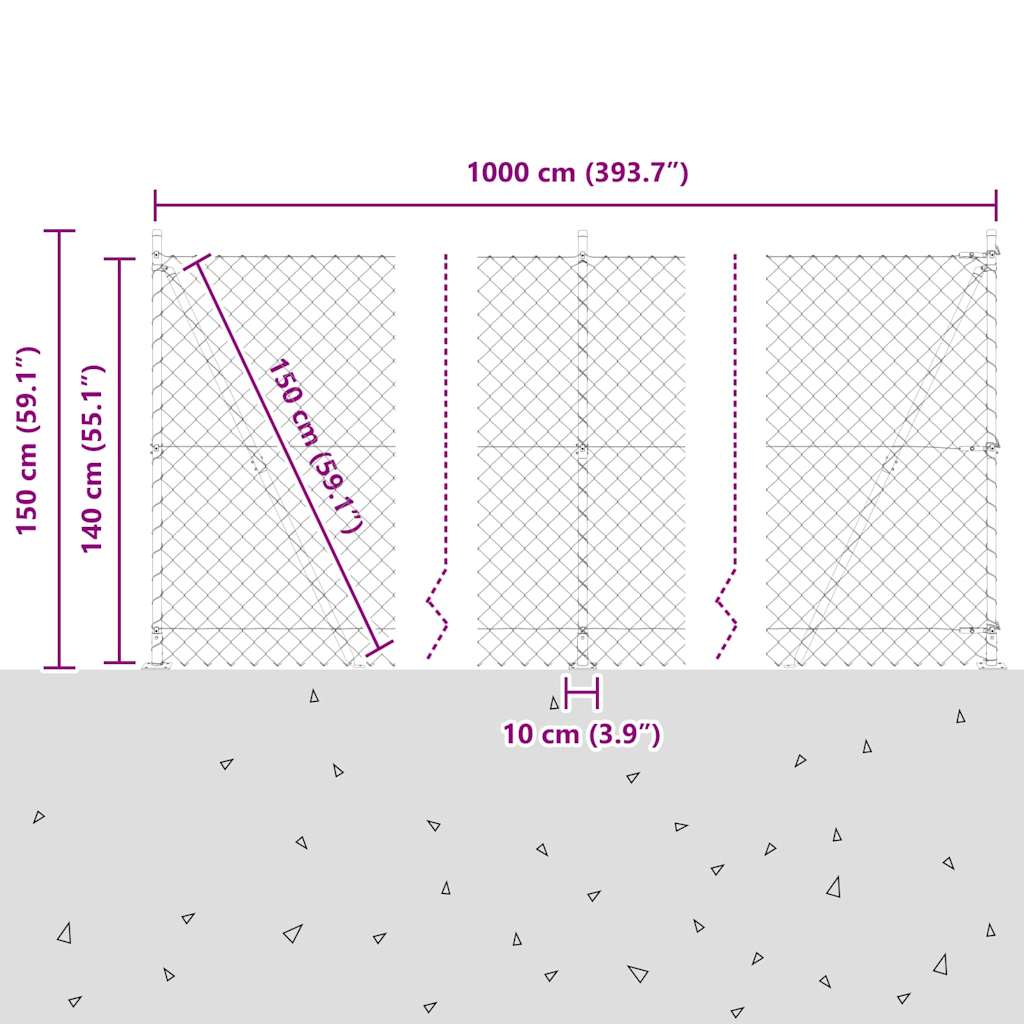 Recinzione Metallica Elettrosaldata con Pali e Base in Cemento 10x1,4 m