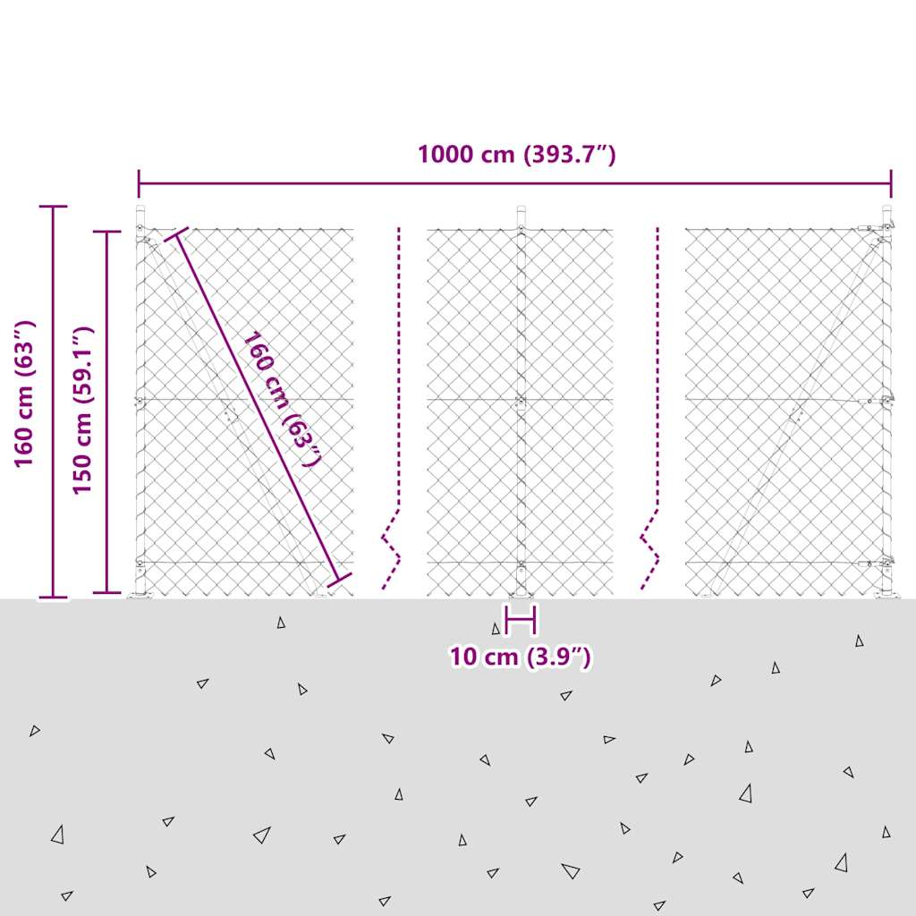 Recinzione Metallica Saldato con Base in Cemento 10x1,5 m