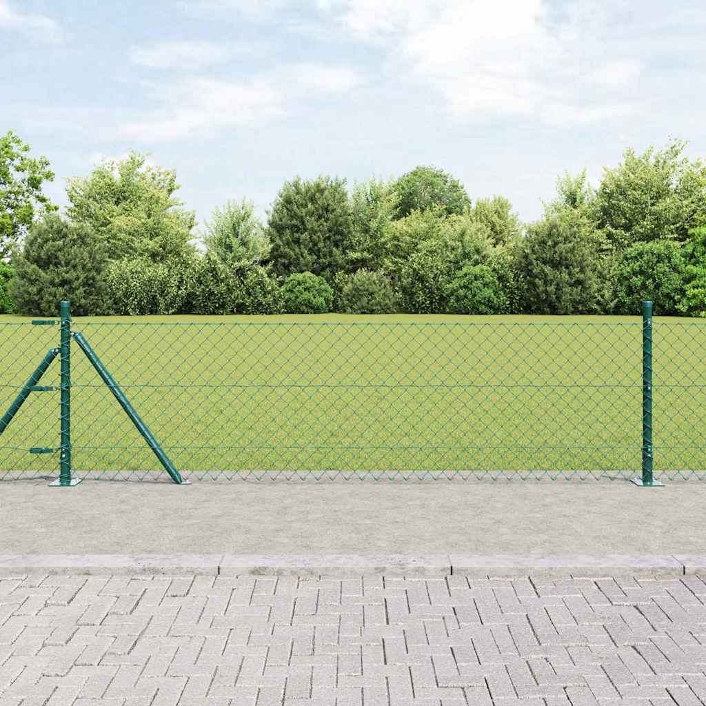 Recinzione Metallica Saldata in Acciaio PVC Verde 25x0,4 m con Base in Cemento