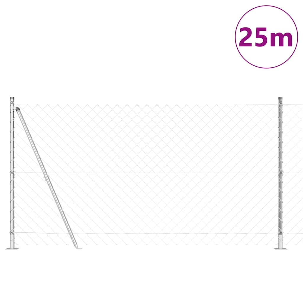 Recinzione Metallica Saldata in Acciaio Zincato 25 x 1,2 m con Pali e Base in Cemento