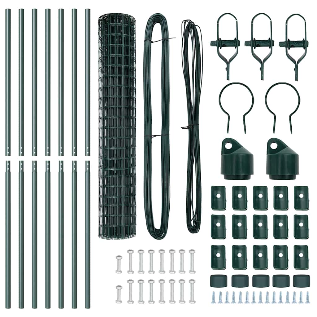 Recinzione metallica saldata in acciaio PVC verde 10 x 1,5 m con pali di fissaggio