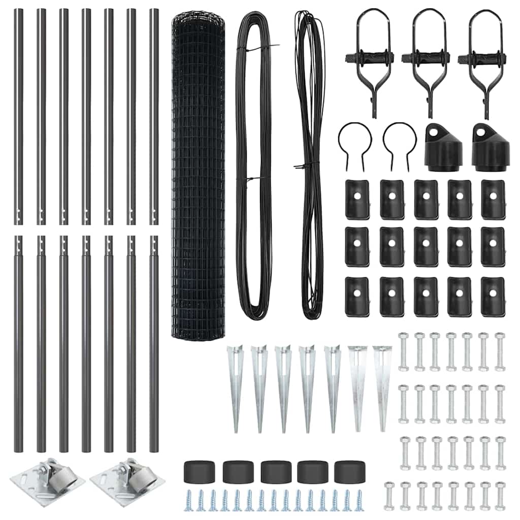 Recinzione in rete saldata con punte 10 x 1,6 m - Acciaio rivestito PVC grigio
