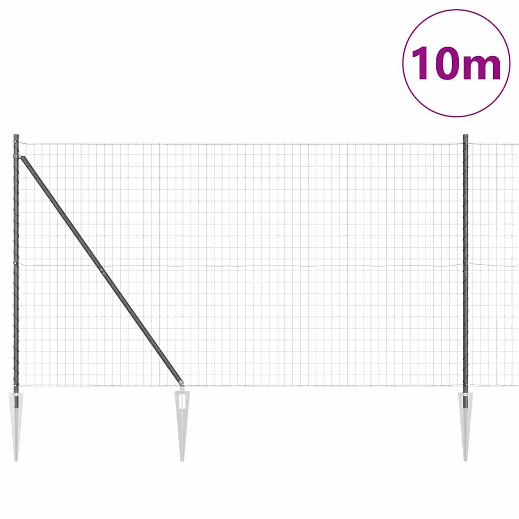 Recinzione in rete saldata con punte 10 x 1,6 m - Acciaio rivestito PVC grigio