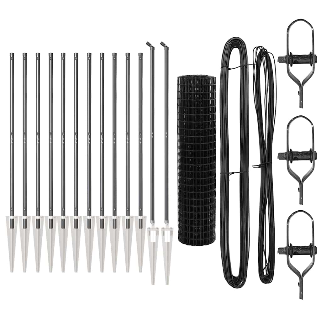 Recinzione in rete saldata 25 x 1,2 m con pali e picchetti - Acciaio rivestito PVC grigio