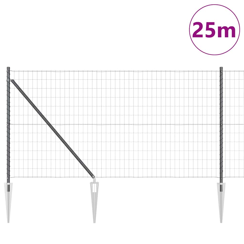 Recinzione in rete saldata con punte 25 x 1 m - Acciaio rivestito PVC grigio