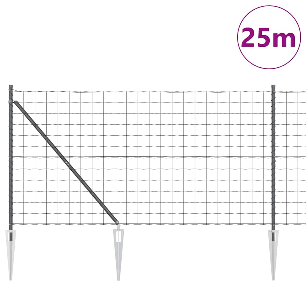 Recinzione in rete saldata con punte 25 x 1,2 m - Acciaio rivestito PVC grigio