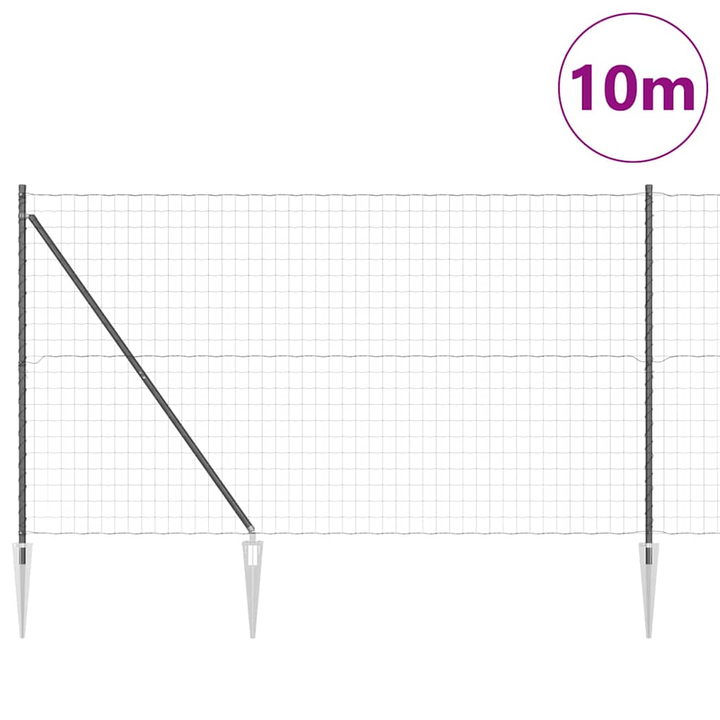 Recinzione in rete saldata con punte 10 x 1,6 m - Acciaio rivestito PVC grigio