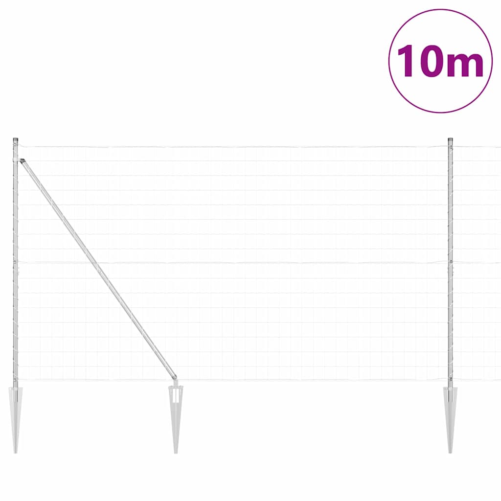 Recinzione in rete saldata zincata 10 x 1,5 m con pali e punte