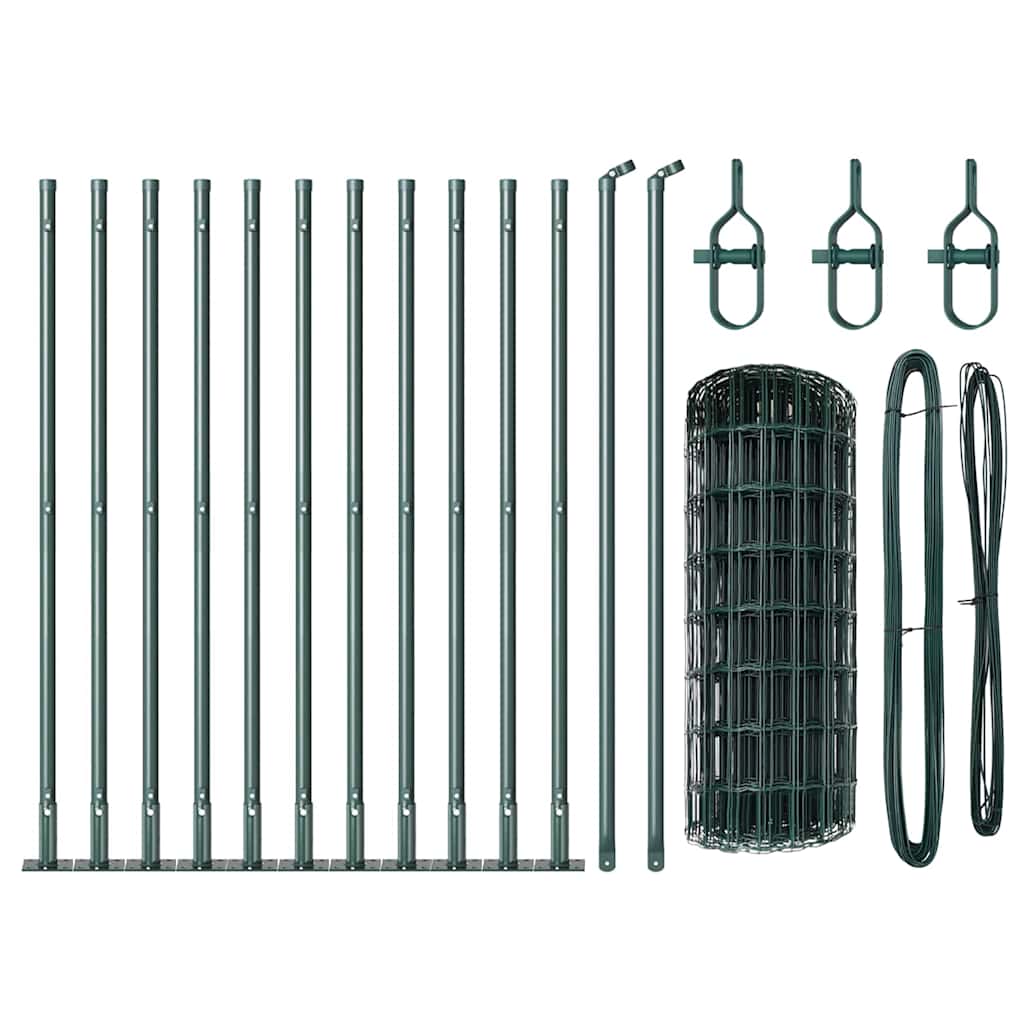 Recinzione Metallica Saldata in Rete con Base in Cemento 25x0,4m - Acciaio PVC Verde
