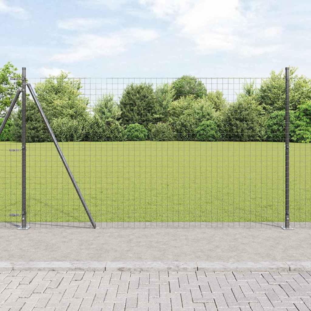 Recinzione Metallica Saldato 10 x 1,6 m con Base in Cemento - Acciaio Rivestito PVC Grigio