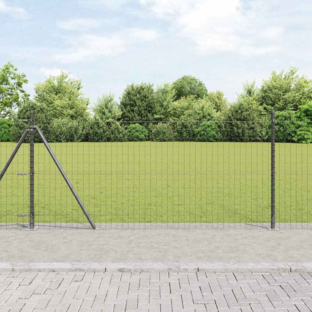 Recinzione Metallica Saldata Acciaio PVC Grigio 10x1m con Base in Cemento