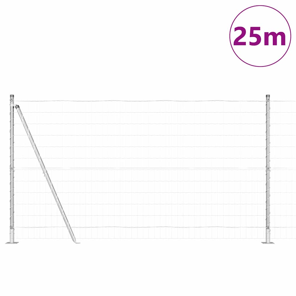 Recinzione Metallica Saldata in Acciaio Zincato 25 x 1,2 m con Base in Cemento